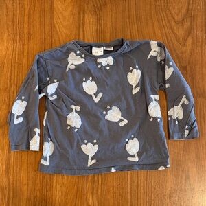 Zara Navy Long-Sleeve Tee with White Flower Print